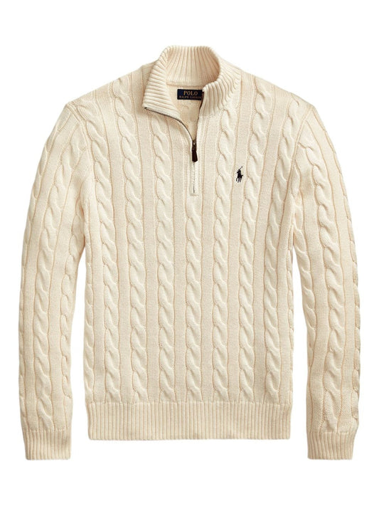 ITALIA - Maglione classico RL in cotone a trecce con collo a zip